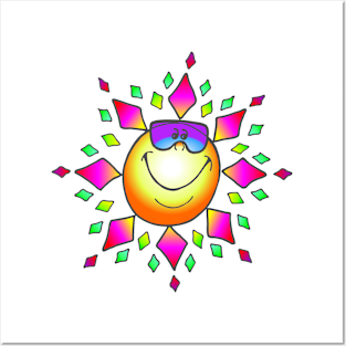 Smiling Sunglasses Sun Children's Rainbow Cartoon Shirt Posters and Art